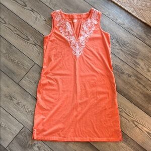 Lands' End Orange Embroidered Cotton Midi Dress EUC S (6-8)